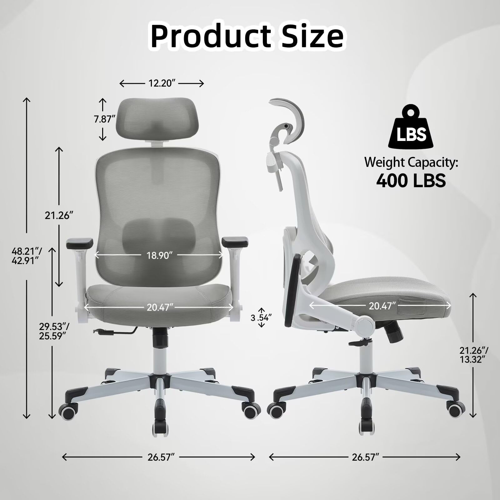 Ergonomic Office Chair Reclining Gaming Chair Adjustable Lumbar Support 4D Armrest 6D Headrest Breathable Mesh Swivel Computer Chairs Home Studio Chairs Desk Chair Coat Hanger Tilt Lock(Pro, Grey)