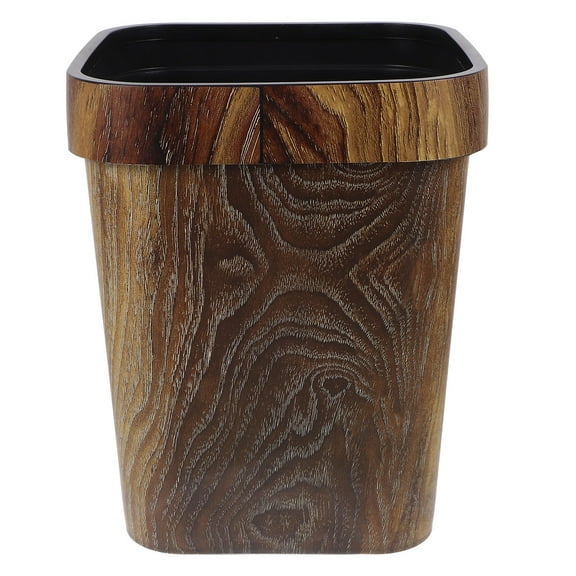 MLINS Plastic Trash Can 12L Wooden Pattern Garbage Bin Reusable Large Square Rubbish Can Retro Wastebasket for Farmhouse Home Office Bedroom Kitchen
