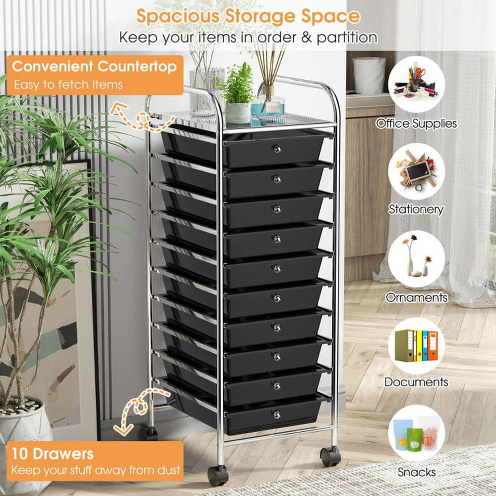 Barara King File Cabinet, Filing Cabinet Organizer,10 Drawer Rolling Storage Cart Organizer with 4 Universal Casters-Black