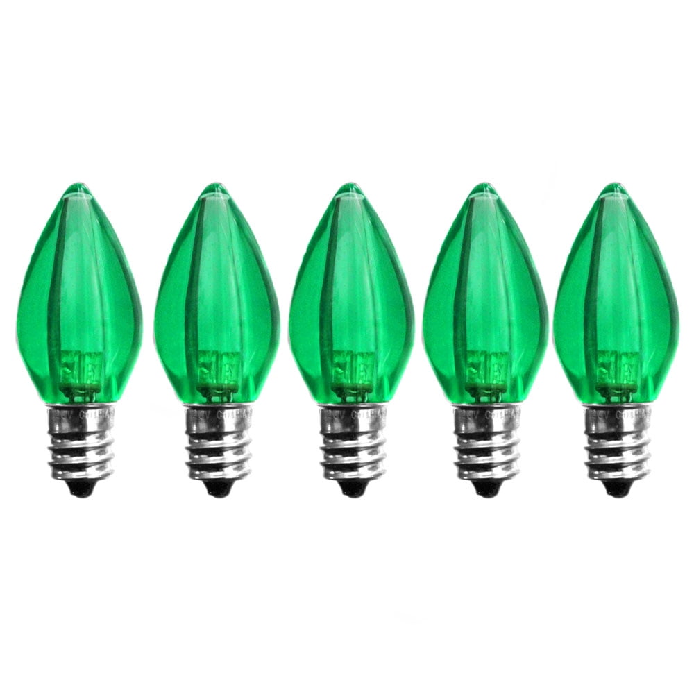 Pack of (5) C7 LED Green Bulbs C7 Smooth Lens