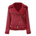 thumbnail image 5 of UJNDER Motorcycle Jacket for Women Winter Thick Warm Suede Lamb Short Coat Shearling Sheepskin Leather Red XL, 5 of 8