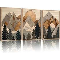 Set of 3 Mountain Wall Hieng Large Forest Wall Decor Woodcut Wooden Landscape canvas posters Nature Wilderness Hieng Prints Abstract Landscape Painting for Living Room Bedroom Office