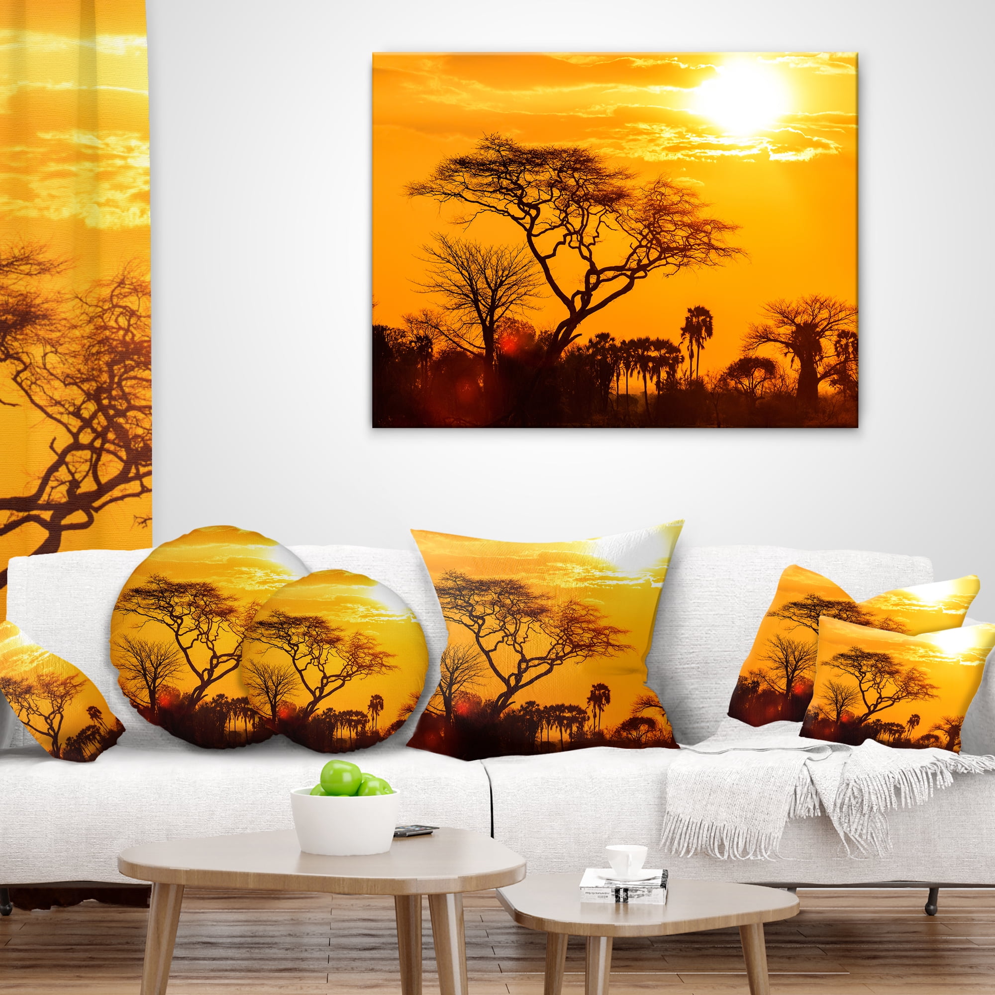 Designart Orange Glow of African Sunset - Landscape Printed Throw Pillow - 18x18