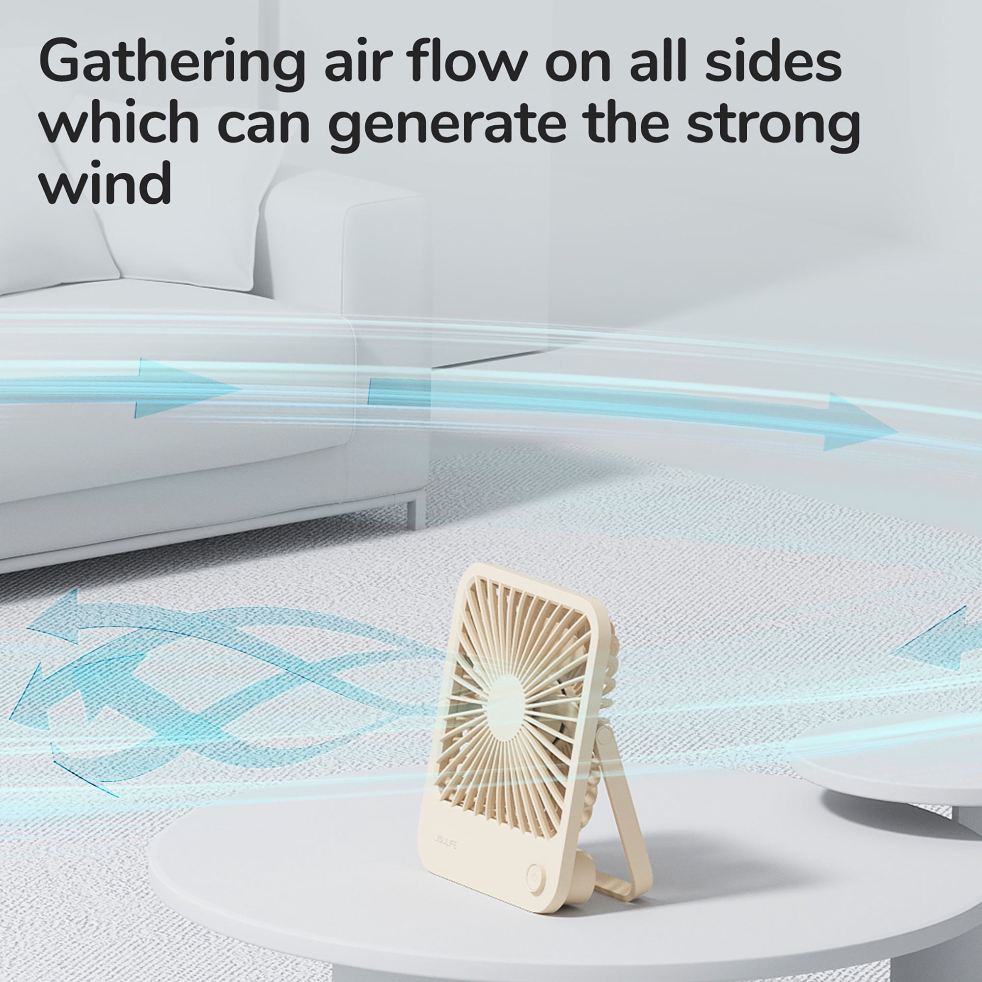 JISULIFE Portable Desk Fan, 4 Adjustable Speeds, 180°Foldable Design, 4500mAh Rechargeable Fan Battery Powered for Home, Outdoor-Brown