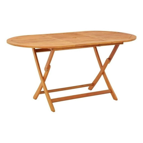 Pemberly Row Medium Foldable Solid Eucalyptus Wood Garden Table in Brown