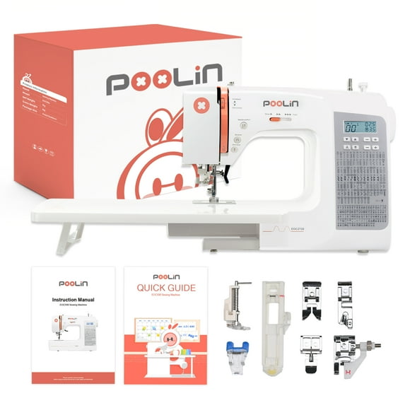 Poolin Computerized Sewing Machine EOC2720 with Wide Table, 293 Stitch, Self Threading, LCD Display Perfect for DIY & Professional Sewing