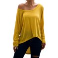 thumbnail image 4 of T-shirt Ample à Manches Longues pour Femmes, Col Rond, Ourlet Asymétrique, Couleur Unie, 4 of 5