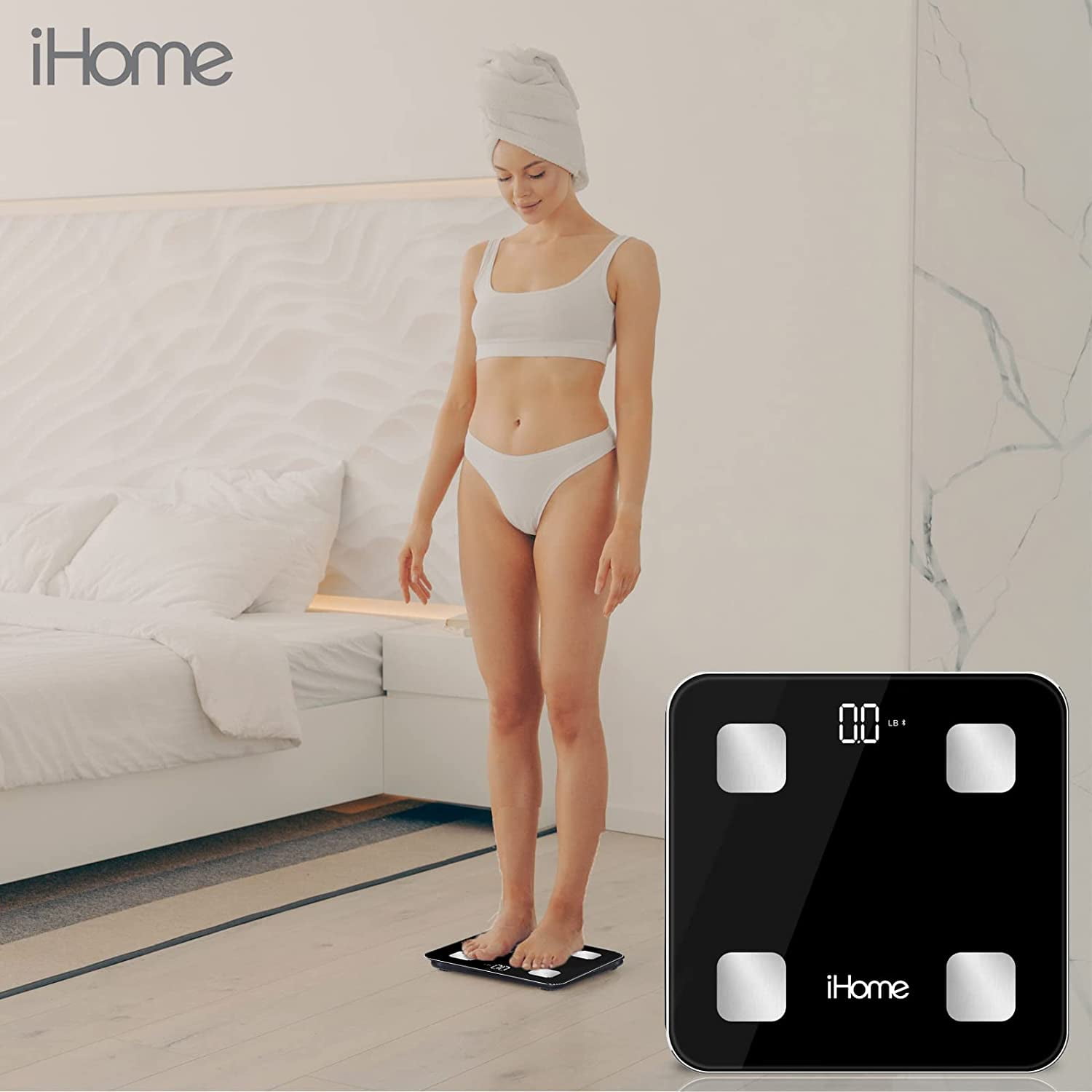 iHome Smart 14-in-1 Digital Battery Powered Body Weight & BMI Bathroom Scale with Bluetooth and Fit+ Personal Coach App, FSA and HSA Eligible, Black, 397 lbs Capacity