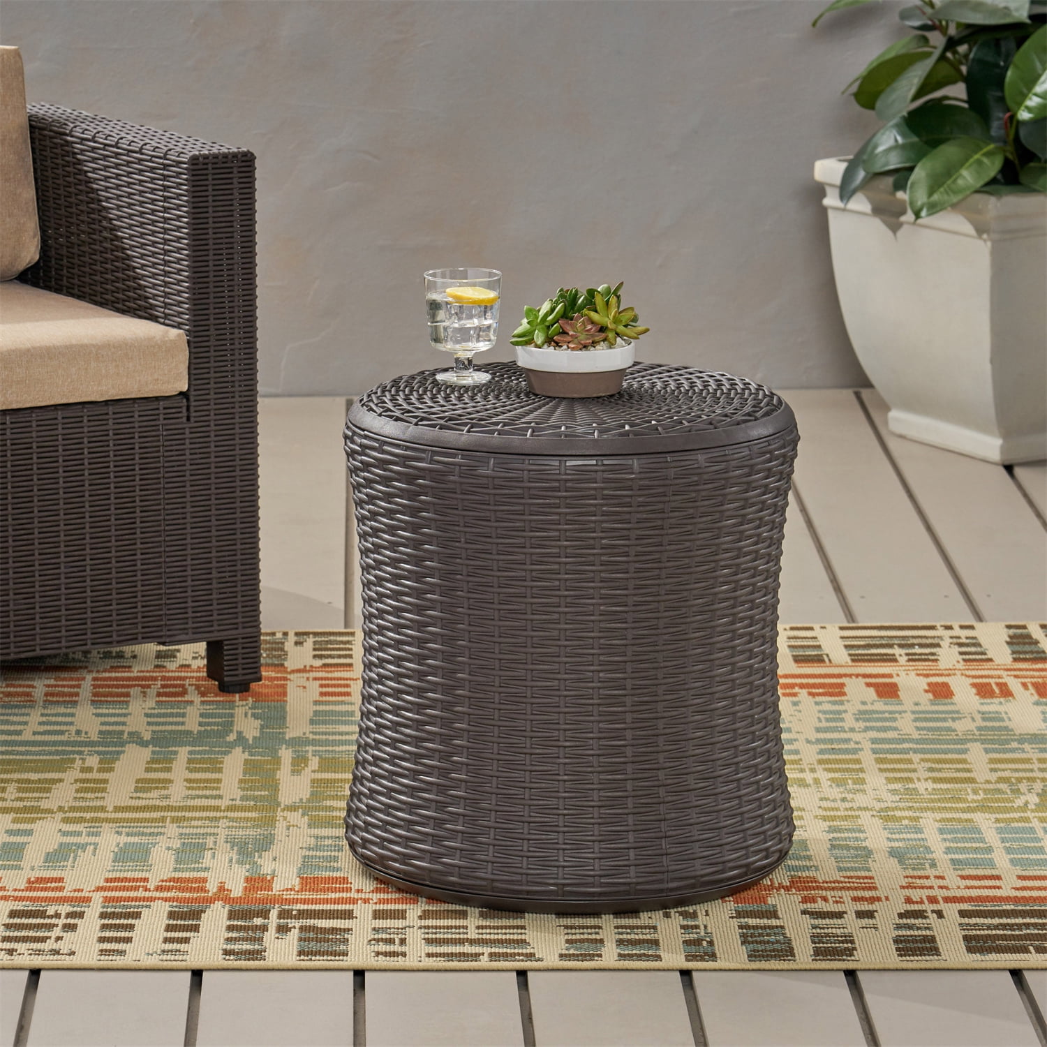 Kepooman Outdoor Round Coffee Table, Modern Small Coffee Table Sofa Table Tea Table with Extra Storage for Living Room, Office Desk, Balcony, Dark Brown Kepooman Outdoor Round Coffee Table, Modern Small Coffee Table Sofa Table Tea Table with Extra Storage for Living Room, Office Desk, Balcony, Dark Brown