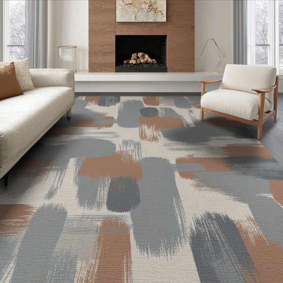 ODIKA 8'x10' Washable Area Rug Non-Slip Chair-Friendly Mat Modern Color Block Interlocking Shapes Abstract Artistic Style for Dining Room, Large Office, Lounge