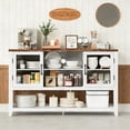 thumbnail image 3 of 53" Kitchen Buffet Sideboard Cabinet - Coffee Bar Table with 2 Glass Doors and 3 Shelves, Modern Storage Cabinet for Living Room, Entryway, Dining Room, White, 3 of 7