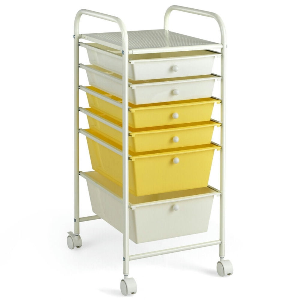 Demi Bonn 6 Drawers Rolling Storage Cart Organizer with 4 Universal Casters, Yellow & Beige
