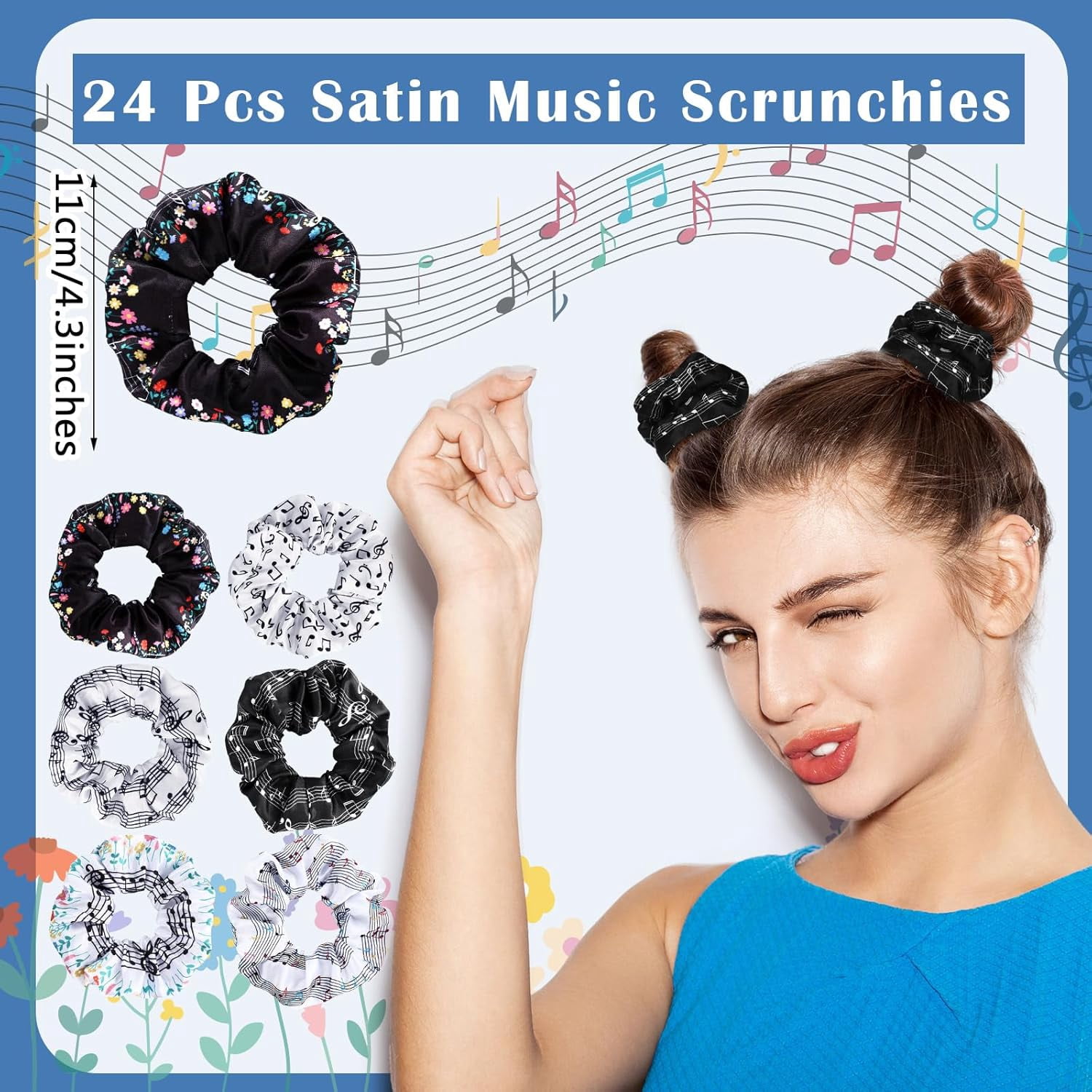 -24 Pcs Music Scrunchies for Girls Music Note Scrunchies Hair Accessories for Musical Lover Musicians Singer Women Band Partners Concert Festival Fan Choir Teen Gift Party Favors Bulk