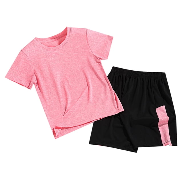 MIASHUI Ensembles de Shorts Garçons Filles 2 Pcs T-Shirt et Shorts Athlétiques pour Enfants, Rouge, 11-12 Ans