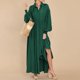 thumbnail image 3 of Vestido maxi suelto para mujer Botones casuales Vestido fruncido Dobladillo grande Vestido de primavera y otoño Hugtrwg  Para estrenar, 3 of 7