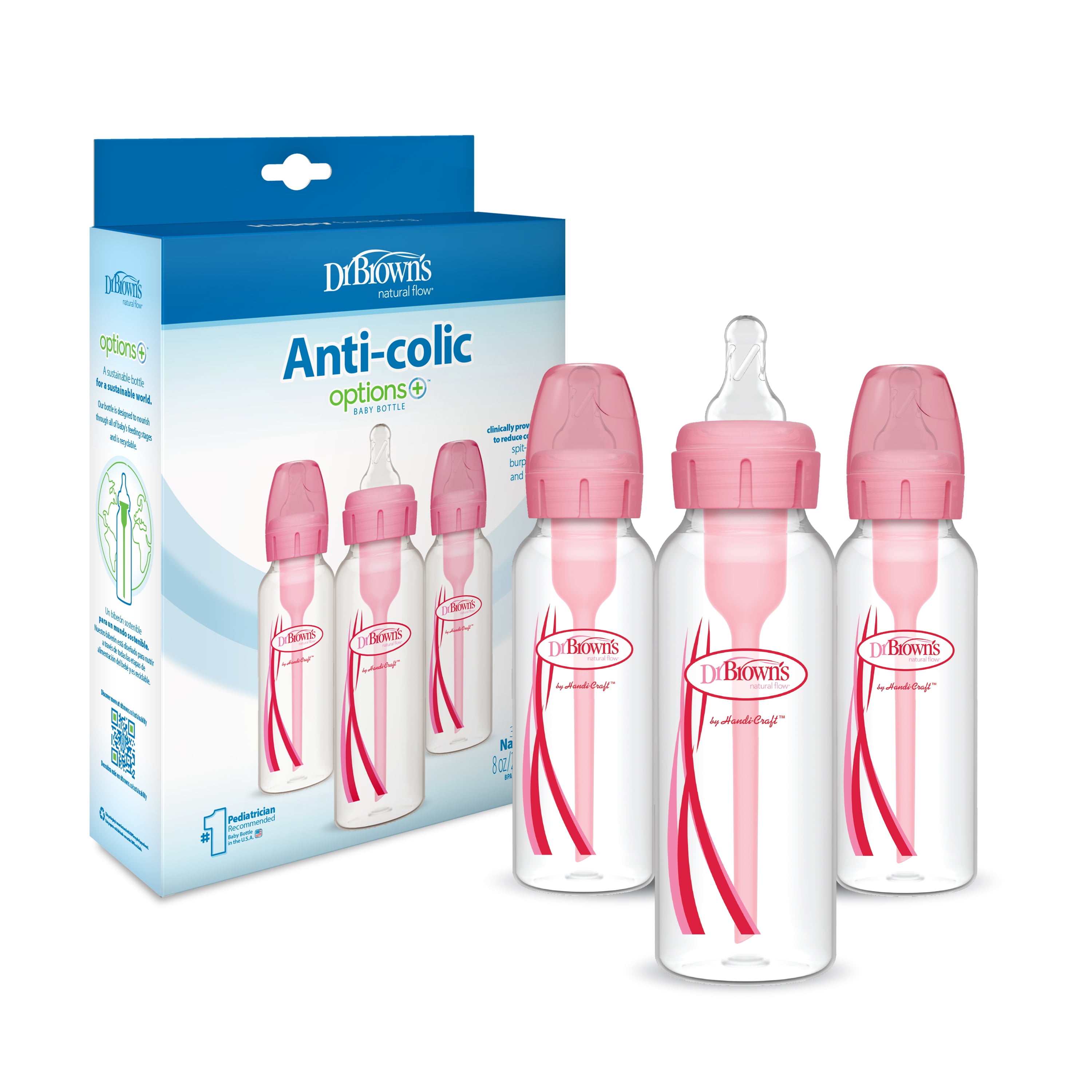 Dr. Brown's Natural Flow Anti-Colic Baby Bottle - Pink - 8oz/3pk