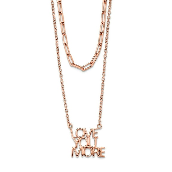 12.8mm 925 Sterling Silver Rose-tone Love You More Two Strand Necklace 16 Inch Strand Necklace for Women