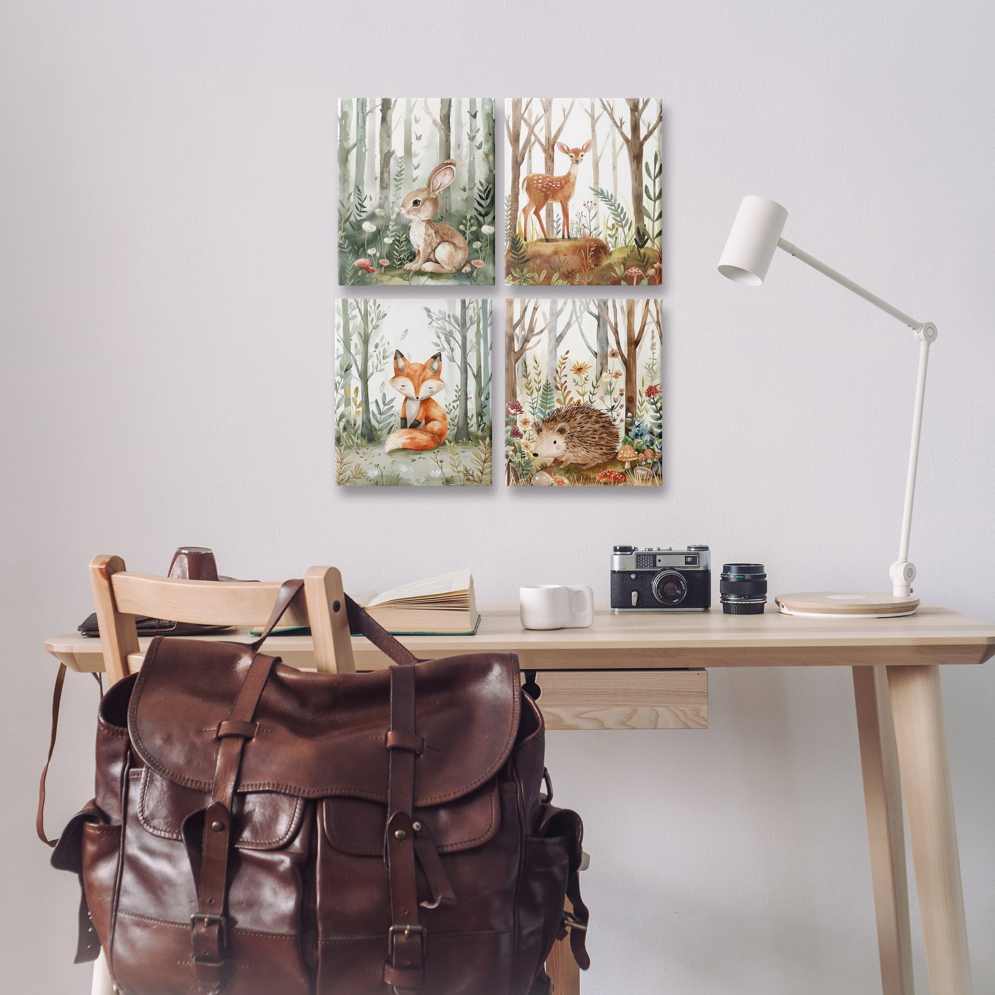 Stupell Industries Baby Animals in Woods Animals Painting Wrapped Canvas Art Print Wall Art, 14 x 11, Set of 4
