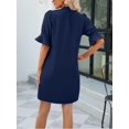 thumbnail image 4 of Summer Dresses for Women V Neck Ruffle Short Sleeve Casual Shift Dress with Pockets Dark Blue L, 4 of 8