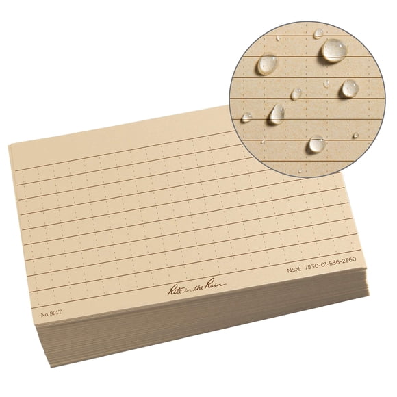 Rite in the Rain All Weather Index Cards 3"" x 5"" Universal Pattern Tan (No. 991T)