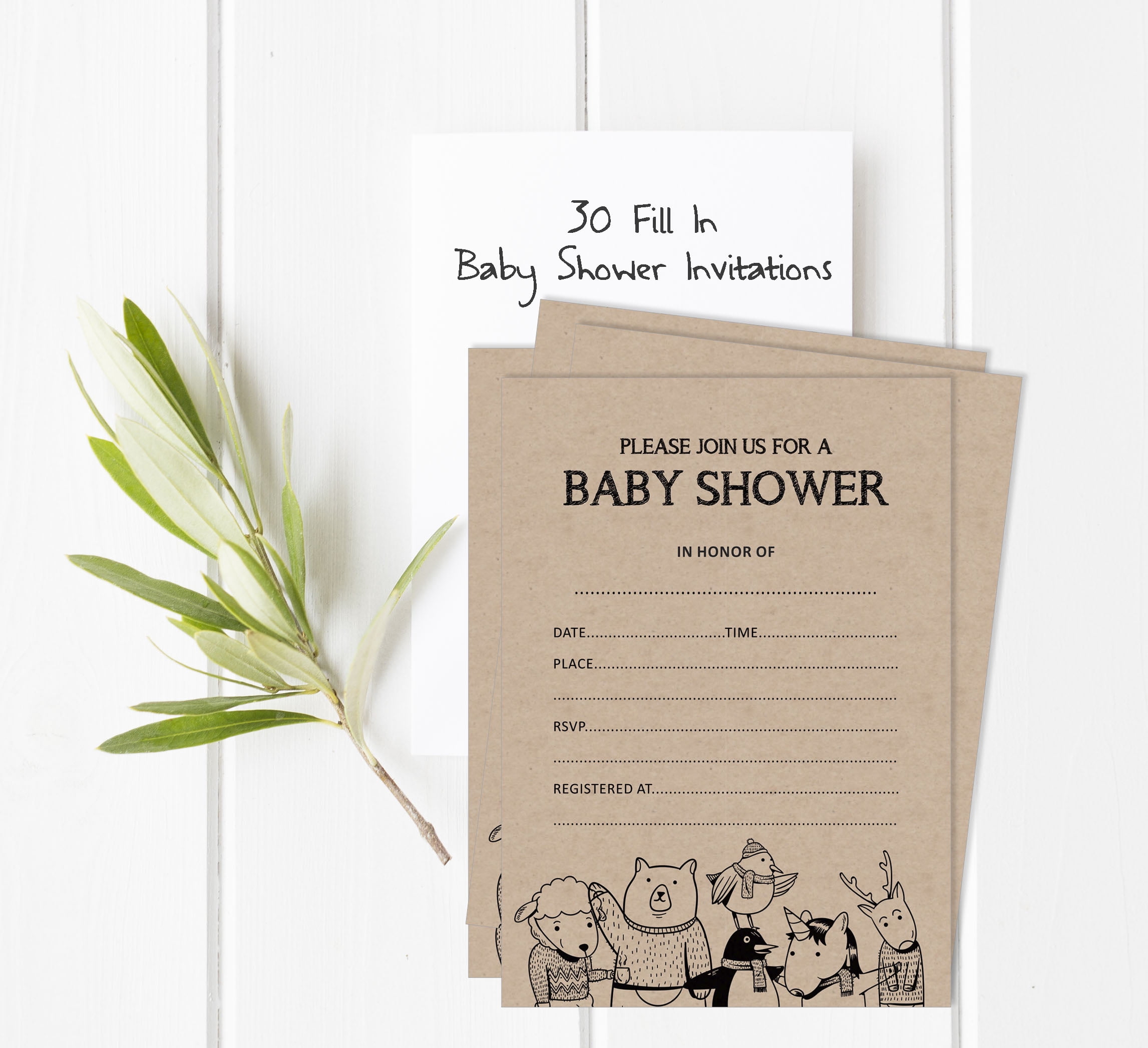 Inkdotpot 30Jungle Animals Baby Shower Rustic Invitation Cards Gender Neutral Fill In Blank Invites