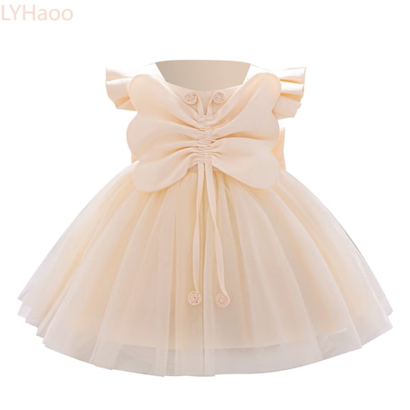 LYHaoo Baby Girls' 1st Birthday & Christening Princess Dress With Oversized Bow Satin Special Occasion Gown For Toddler,Girls A-Line Dresses Sizes 18-24 Months Gold