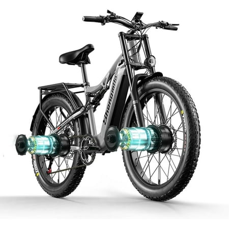 Shengmilo Electric Bike for Adults 2000W Full Suspension Ebike, 27.8MPH Brushless Dual Motor, 840Wh Removable Battery, 7-Speed, 26x3.0 Tire E-Mountain Up to 40 Miles, Hydraulic Disc Brakes