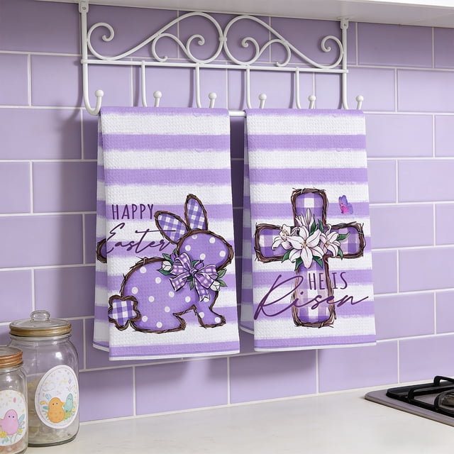 Festive Rabbit Design Kitchen Towels, Highly Absorbent Dishcloths With Durable Polyester Material, for Holiday Decor and Cleaning, Multi-color