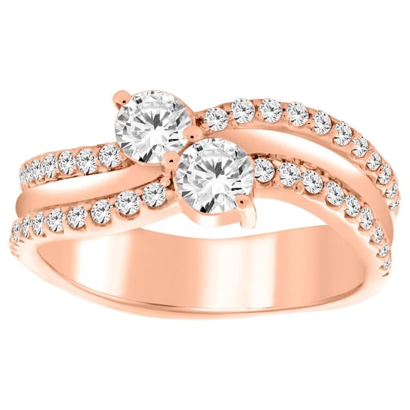 1.00 Carat Diamond Two Stone Engagement Ring In 14K Solid Rose Gold