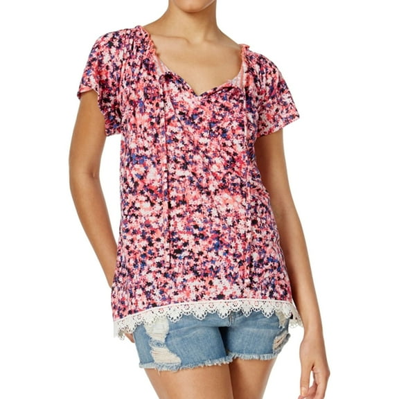 Belle du Jour Womens Flutter-Sleeve Peasant Blouse, Pink, Juniors, X-Small