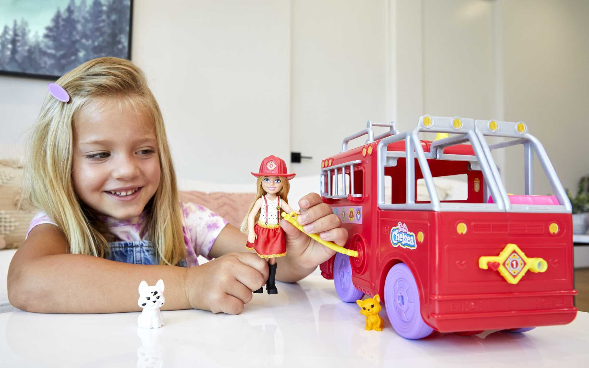 Barbie Chelsea Can Be Fire Truck Playset with Blonde Doll, 2 Pets & 15+ Accessories, Open for Station - image 3 of 7