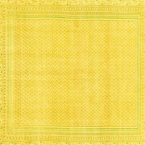 Ahgly Company Machine Washable Indoor Square Abstract Yellow Modern Area Rugs, 7' Square