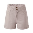 thumbnail image 5 of Shorts for Women 2026 Summer Cotton Linen Elastic High Waist Wide Straight Leg Roll Up Casual Shorts with Pockets, 5 of 7
