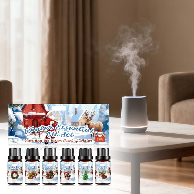 Set de aceites esenciales aromáticos de invierno: crea un ambiente fresco y festivo en interiores con aromaterapia para el hogar (60 ml).