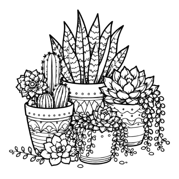 Potted Succulents Line Art Metal Wall Art Decor, Black Iron Wall Sculpture for Living Room, Bedroom, Office, and Entryway 16 IN
