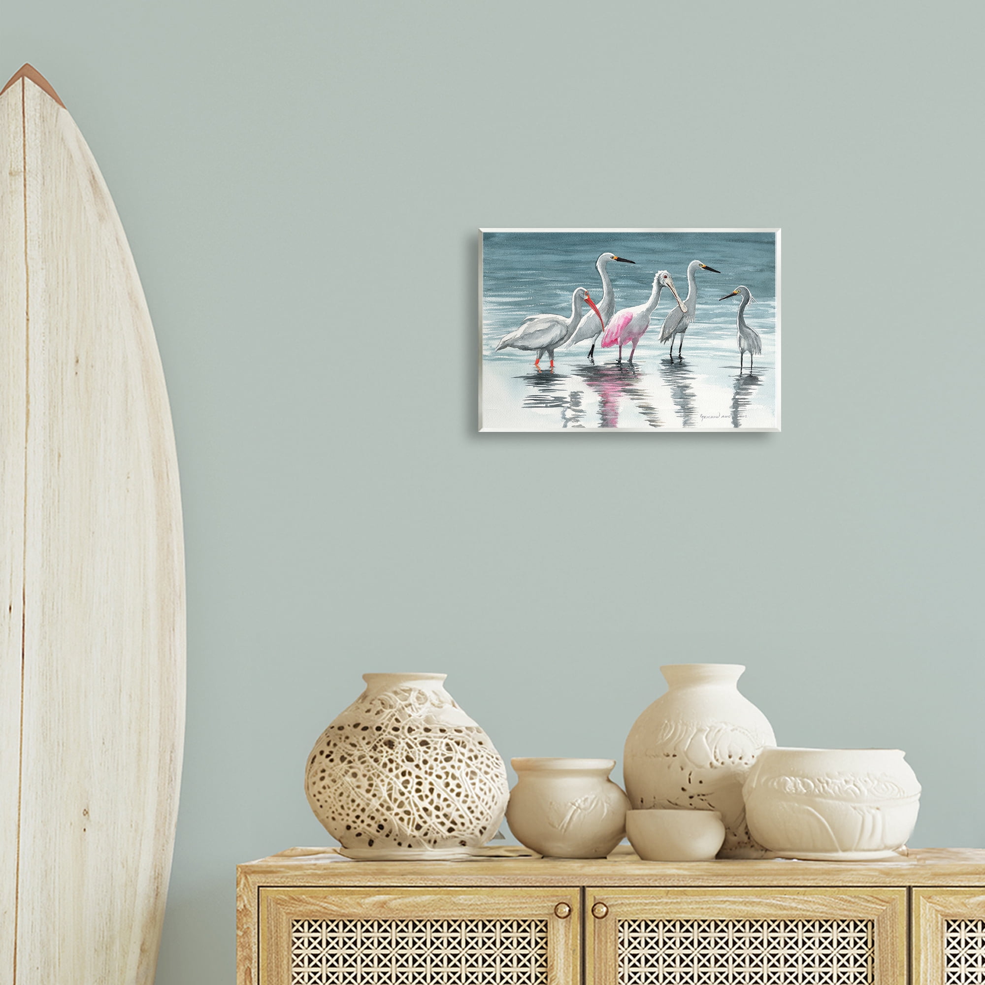 Stupell Industries Herons Stepping in Shore Animals & Insects Painting Unframed Art Print Wall Art, 15 x 10