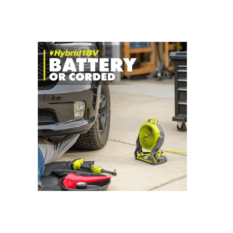Ryobi, ONE+ 18V Hybrid Whisper Series Fan, 7-1/2 in., Green