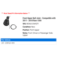 thumbnail image 2 of Front Upper Ball Joint - Compatible with 2011 - 2018 Ram 1500 2012 2013 2014 2015 2016 2017, 2 of 2