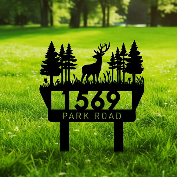 Custom Personalized House Number Metal Sign, Garden Metal Sign, Metal Address Sign, Stake Address Sign, Outdoor Sign