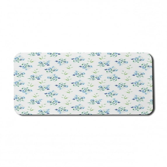 Floral Computer Mouse Pad, Forget Me Nots Branches Flowers Leaves Blossoms on Plain Background, Rectangle Non-Slip Rubber Mousepad X-Large, 35" x 15", Pale Sky Blue Multicolor, by Ambesonne