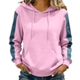 thumbnail image 6 of JGGSPWM Womens Denim Sleeve Patchwork Hoodie, Drawstring Color Block Pullover Sweatshirt, Relaxed Fit Fall Streetwear Tops Pink S, 6 of 7