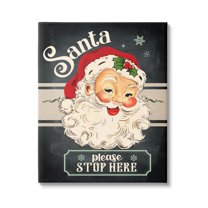 Santa Please Stop Here Vintage Smiling Holiday Graphic Art Gallery Wrapped Canvas Print Wall Art