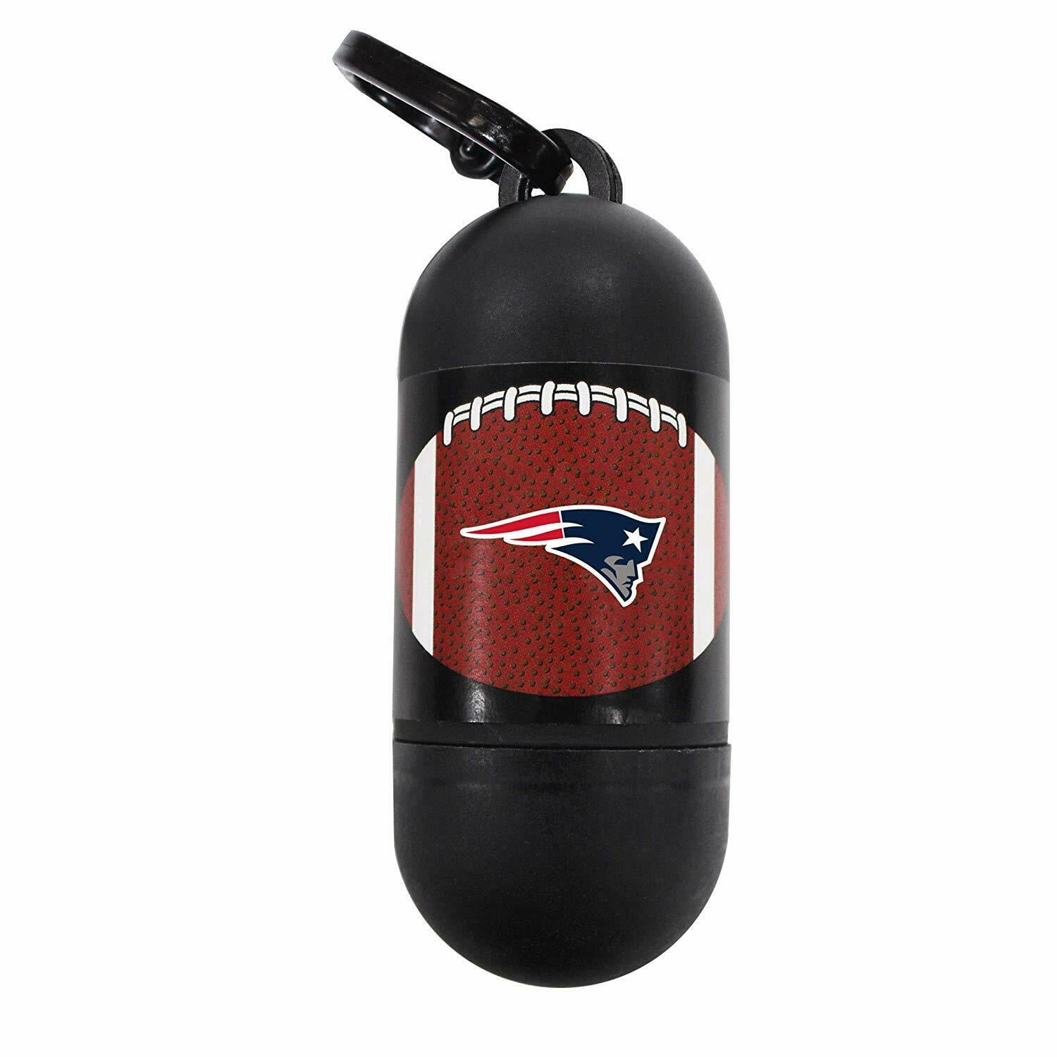 NFL NEW ENGLAND PATRIOTS Cool & Sporty Poop Waste Bag Dispenser with a Leash D Ring & with 1200 Premium Dog Poop Bags