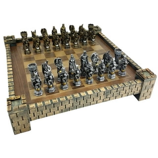 Medieval Style Metal Chess Set With Beautiful Leatherlike Box