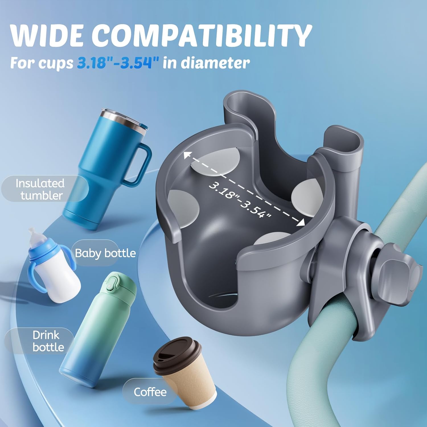 Cup Holder for Walker: Stroller Cup Holder Attachment with Phone Holder, Wheelchair/Stroller Accessories for Uppababy, Nuna, Doona, Rollator, Bike, Scooter, Baby Travel Essential