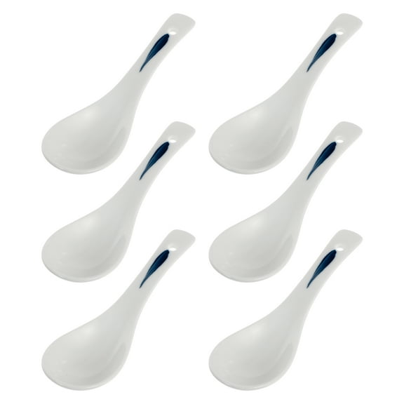 TABLZONE Set of 6 White Porcelain Soup Spoons for Kitchen and Home Dining, Ceramic Tableware