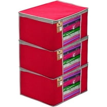 atorakushon Pack of 3 Nonwoven Fabric Foldable Garments Sare Blouse Clothes Storage Cover Bag Pouch With Transparent Window and Zip Lock (Pink)