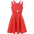 thumbnail image 1 of Big Girls' Sleeveless Floral Lace Cut Out Shoulder Holiday Party Flower Girl Dress Coral 10 (J21KS14), 1 of 3