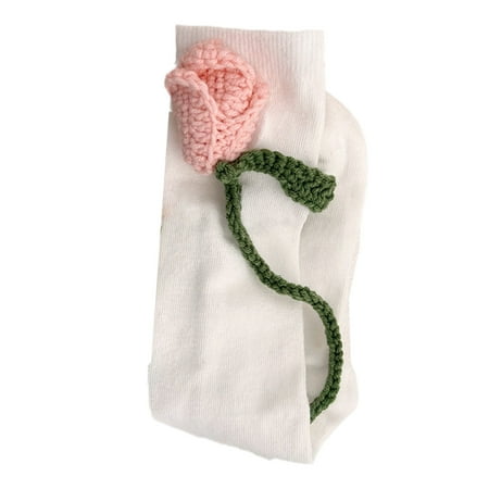 

YUUZONE 1 Pair Women Girls Sweet Lolita Style Knee High Socks Crocheted Flower Stockings