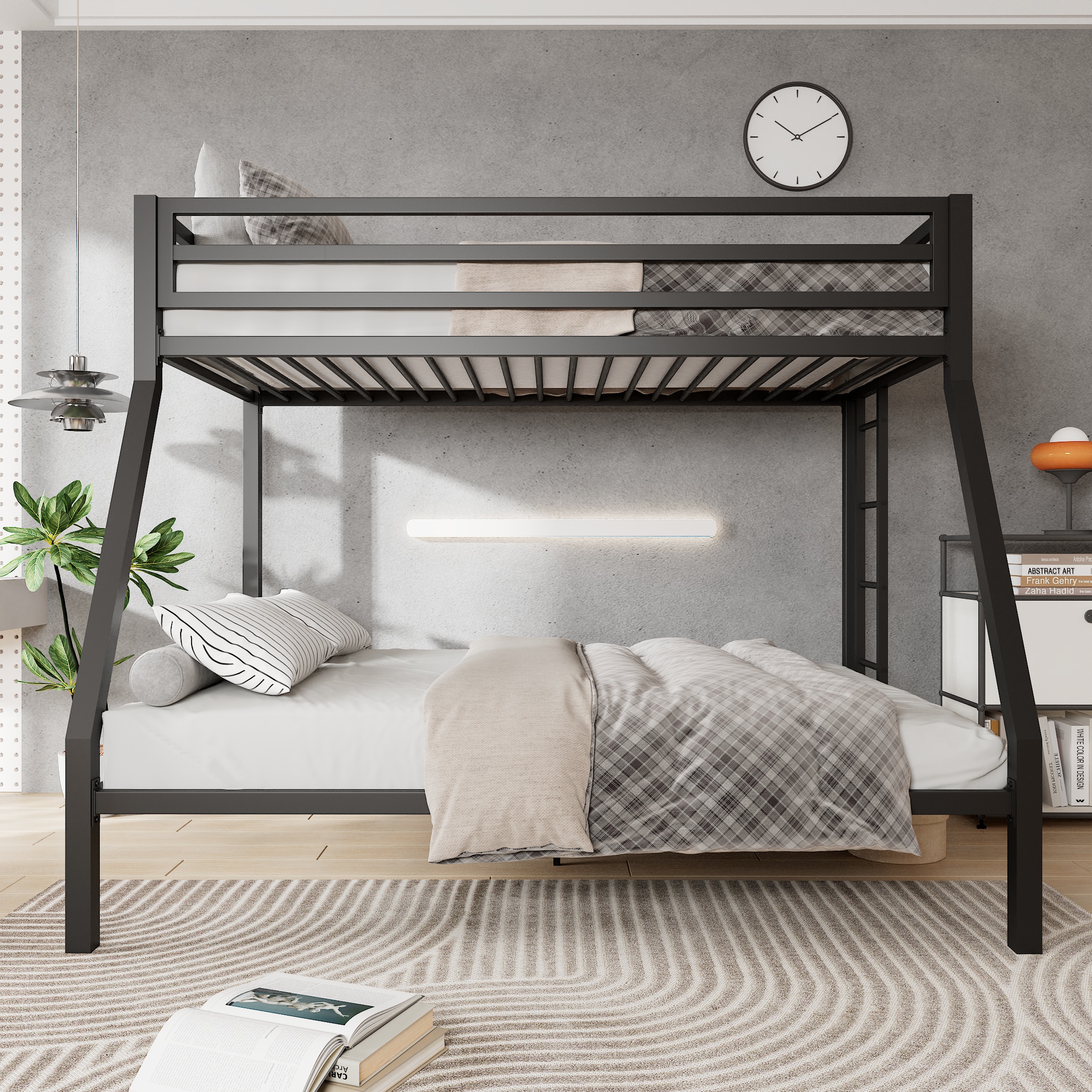 Amolife Twin over Full Size Metal Bunk Bed, Black photo 3